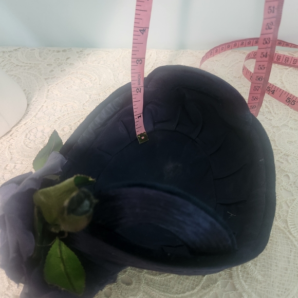 Vintage 1950s/1960s Blue Floral Satin PillBox Cocktail Party Church Hat.